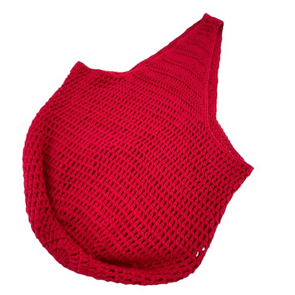 Handmade Red Crochet Granny Bottom Large Stretchy Shoulder Bag Market Tote Tote - Picture 4 of 11